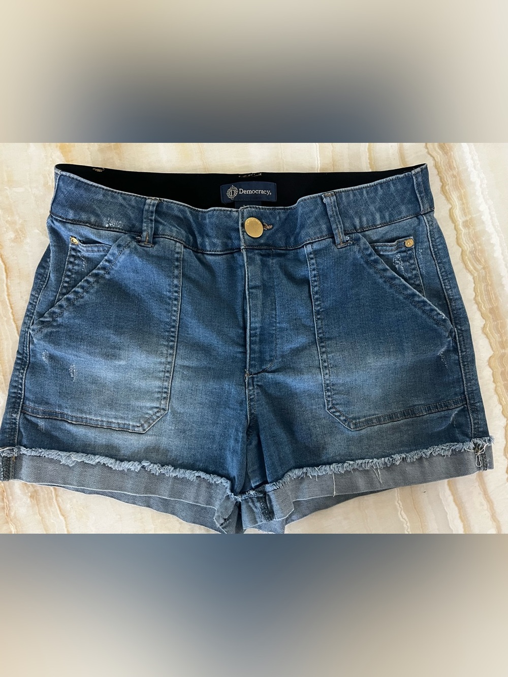 Democracy Ab Solution Denim Shorts 14P High Rise Cuffed Distressed